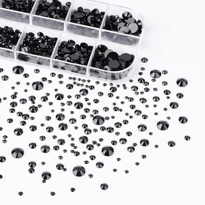 Canvalite 2784PCS Black Rhinestones Flat Back Gems, Nail Rhinestones Nail Art Gems with 5Pcs Jewelry Glues, Tweezers and Rhinestone Picker, Nail Art Tools for Nails, Clothes, Face, Crafts