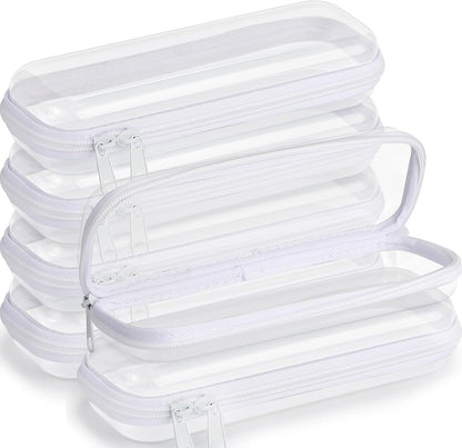 Sanwuta 6 Pcs Clear Hard Zipper Case Pencil Pouches Hard Plastic Zipper Pouches Makeup Bag Transparent Cases for Snacks Plastic Storage Organizer Box for Travel(White,7.87 x 2.56 x 1.57 Inch)