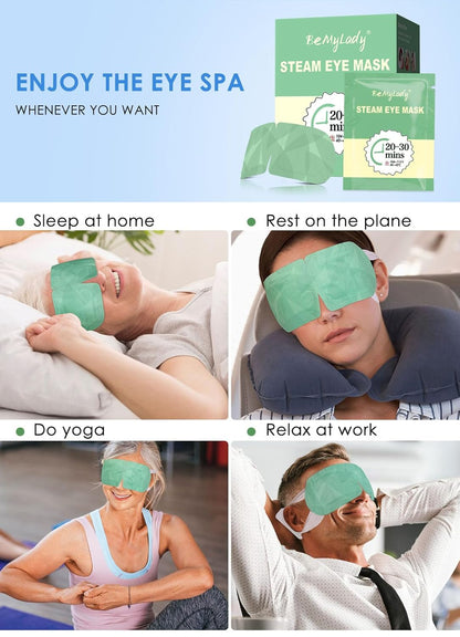 12 Pack Steam Eye Mask for Dry Eyes, Eye Mask Warm Compress 45Mins, Moist Heated Eye Masks for Dark Circles Eye Bag, Tired Eyes, Travel Portable Business Office