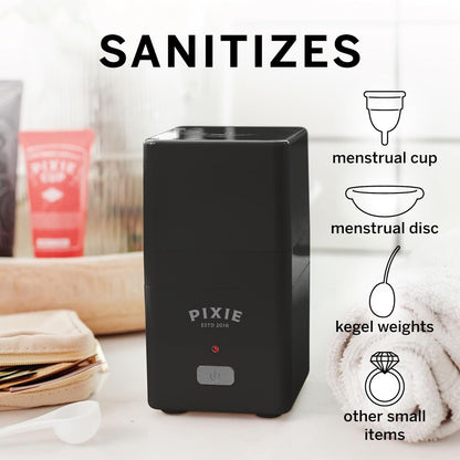 Pixie Menstrual Cup Sterilizer - Ranked 1 for The Best Steamer - Kills 99.9% of Germs with Cleaner Steam - Wash Your Period Disc or Cup in 3 Minutes! - Automatic Timing Shut-Off Switch