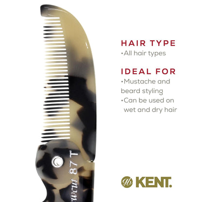 Kent 87T TW Handmade Folding Pocket Comb for Men, Fine Tooth Hair Comb Straightener for Everyday Grooming Styling Hair, Beard or Mustache, Use Dry or with Balms, Saw Cut Hand Polished, Made in England