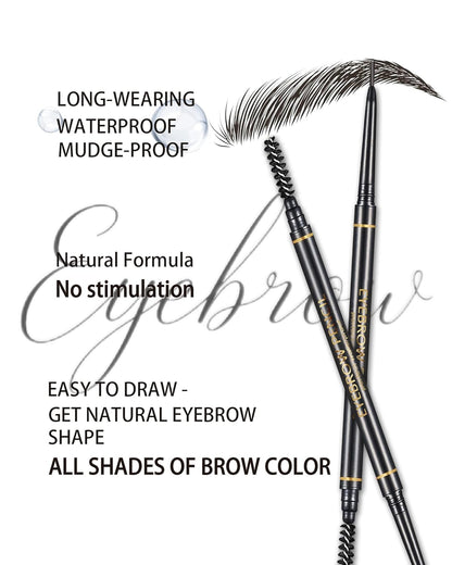 Black Eyebrow Pencils for Women, 12Pcs Ultra Slim Eyebrow Pencil with 2 Brow Razors Kit, Double Head 1.5mm Micro-Fine Tip & Spiral Brush, Can Draw Fine and Long-Lasting Brows Makeup