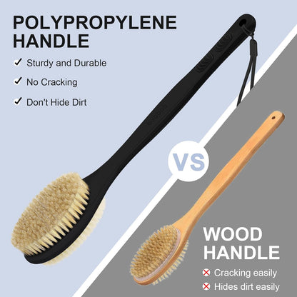 Back Scrubber, Back Scrubber for Shower, Bath Brush Long Handle for Shower with Double Sided Bristles for Wet or Dry Brushing (Black)