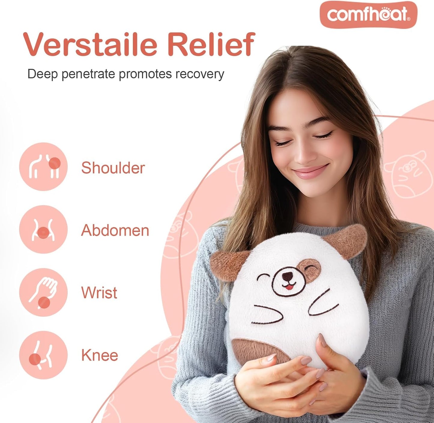 Cute Dog Microwave Heating Pad for Pain Relief, Unscented Microwavable Heating Pads Stuffed Animal for Cramps, Neck Shoulder, Muscles, Natural Heat Pack Moist Heat with Washable Cover