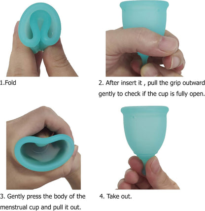4pcs Menstrual Cup with 1 pc Sterilize Cup,Menstrual Cup Holder, Storing Period Cup(Blue and White)