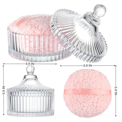 Extra Large Body Powder Puff and Container - Vintage Glass Dusting Powder Container with Soft Puff for Women & Girls (5.9x5.9x5.9 IN)-GRB010-Transparent