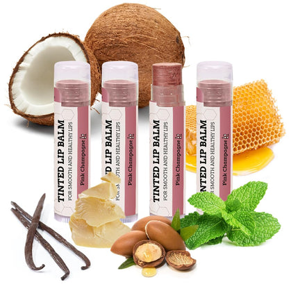 Earth's Daughter Tinted Lip Balm 4-Pack of Pink Champagne Color - Beeswax, Coconut Oil, Cocoa Butter, Vitamin - Moisturize and Beautify - Paraben Free
