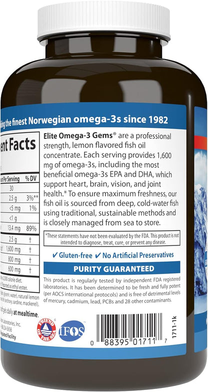 Carlson Labs Wild Caught Elite Omega-3, 1600mg, Omega 3s, Soft Gels, 90 Count