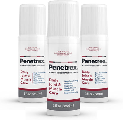 Penetrex Joint & Muscle Therapy - Soothing Gel for Back, Neck, Hands, Feet - Premium Whole Body Rub with Arnica, Vitamin B6 & MSM - 3oz Roll On Gel (3-Pack)