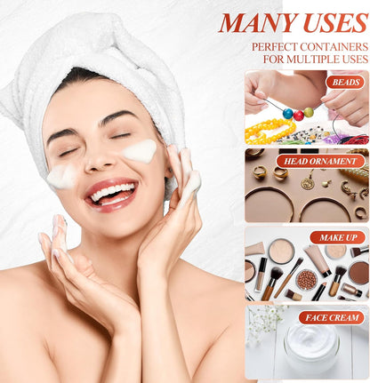 SATINIOR 24 Pieces Empty Clear Plastic Jars with Lids Round Storage Containers Wide Mouth for Beauty Product Cosmetic Cream Lotion Liquid Butter Craft and Food(Amber Lid,2 oz)