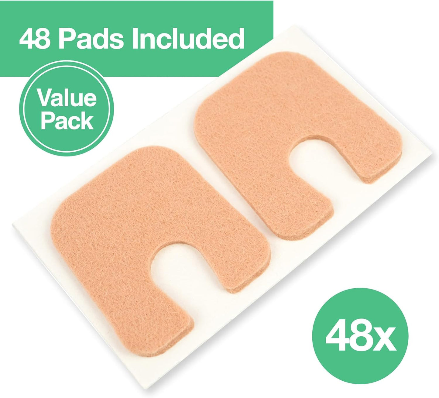 ZenToes Callus Pads | U-Shaped Design Moleskin Blister Pads | Self-Stick Adhesive Felt All Day Comfort Cushions for Calluses and Corns | Reduce Pressure and Friction | 48 Count (Beige)