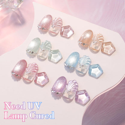 Double Rhythm Cat Eye Gel Nail Polish Set of 6 Same Color Same Bottle 0.5 Oz Shimmer Glitter with Magnet Holographic Reflective Magnetic UV Nail Polish Kit (Silver Nude Pink Blue Purple-T6-28)