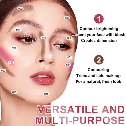 6 Colors Cream Contour Stick Makeup Kit, Shades with Highlighter, Blush and Double-End Bronzer Contour Stick for Sculpt the Cheeks, Long Lasting, Waterproof, Matte & Dewy Finish(SET C)