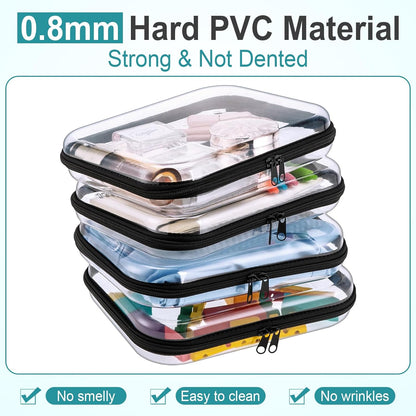 Sanwuta 6 Pcs Clear Hard Zipper Case Pencil Pouches Hard Plastic Zipper Pouches Makeup Bag Transparent Cases for Snacks Plastic Storage Organizer Box for Travel(Black,9.84 x 7.87 x 2 Inch)
