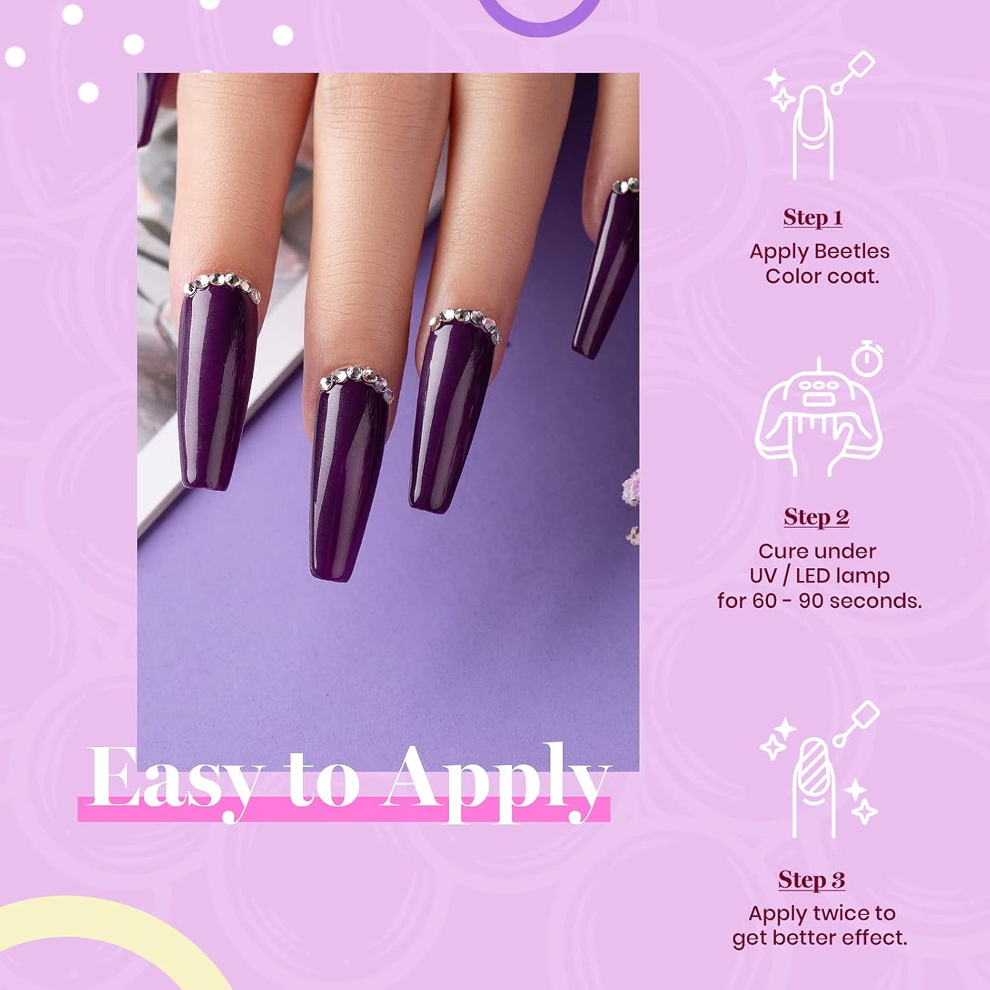 beetles Gel Polish Grape Vine Purple 6 Colors Purple Lavender Dark Lilac Glitter Pink Nail Polish Soak Off Uv LED Gel Nail Kit Salon Diy Nail Art Manicure Salon Home Gifts for Women
