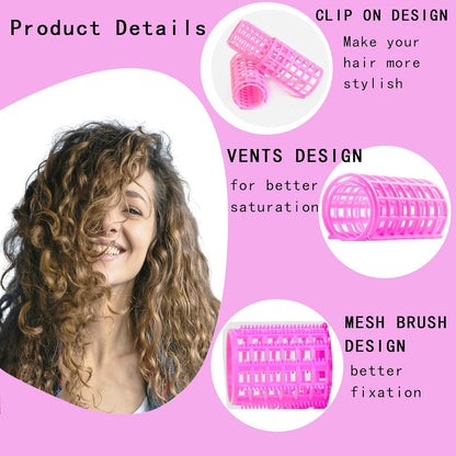 30Pcs Plastic Hair Curlers Snap on Rollers, Self Grip No Heat Curlers Set - Plastic Rollers for Short Hair, Curlers for Fine Thin Hair Curling Rods DIY Hair Styling and Salon Use(5 Sizes)