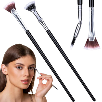 PAGOW 2 Pcs Folding Angle Scalloped Lash Brush, Multifunctional Mascara Fan Brush for Lashes, Eyelash Comb Separator Wands Makeup Tool (Black+Yellow)