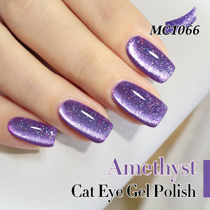 Double Rhythm Cat Eye Gel Polish with Magnet 15ML Jelly Glass Holographic Glitter Shimmer Translucent Sheer Color Magnetic Gel Polish Salon DIY at Home (Dark Purple-MC1066)