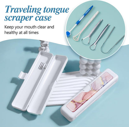 Toothbrush Travel Case - Colorful Pattern, Holder and Covers for Toothbrushes, Includes Tongue Scraper Case