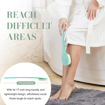 Back Scrubber for Shower, Shower Body Brush for Cleaning with Long Handle for Showering, 17 Inch Back Washer Exfoliator for Shower Men Women with Non-Slip Handle, Adhesive Hook (Celadon Green)