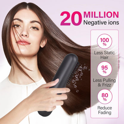 Rechargeable Hot Hair Brush Straightener Heat Pressing Combs Ceramic Electric Straightening Comb, Anti Burn for Natural Black Hair Beard Wigs Holiday Gifts