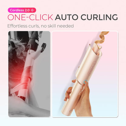TYMO Cordless Automatic Curling Iron - TYMO CurlGo 1 Inch Beach Waves Rotating Curling Wand, Portable Hair Curlers for Travel, Dual Voltage & Rechargeable Curler for Women, Tangle-Free, Gold Blush