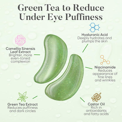 Green Tea Eye Patches (30 Pairs) Eye Mask | Eye Masks with Niacinamide & Hyaluronic Acid | Under Eye Patches for Dark Circles | Under Eye Patches for Puffy Eyes | Eye Care