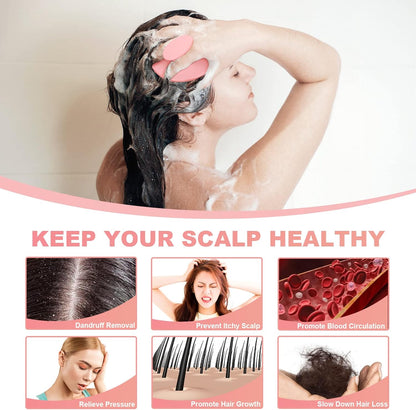 Silicone Scalp Massager Shampoo Brush, Scalp Brush for Hair Growth & Dandruff Removal, Hair Scrubber Scalp Stimulator Exfoliator Brush with Soft Bristles for Wet Dry Scalp Care (Pink)