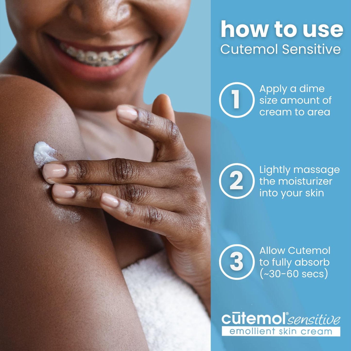 Cutemol Emollient Moisturizer for Sensitive Skin - Serious Moisturizing Cream for Damaged Skin Recovery - Fragrance Free Hydration for Cracked Hands & Feet, Eczema, Psoriasis & Dry Skin (2.75 oz)