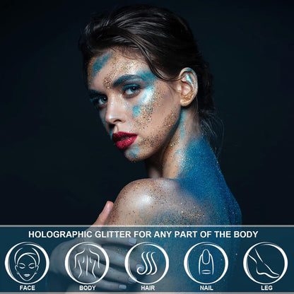 Holographic Face Glitter Gel Body Shimmer Makeup for for Hair, Face, Clavicle, Arm, Nail, Eyeshadow, Long Lasting Waterproof Mermaid Sequins Party Glitter for Rave Festival, 1.35oz (Ice Blue #4)