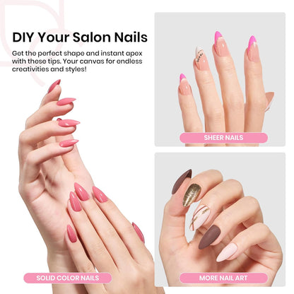 Beetles Tipex Gel Nail Kit, Medium Almond Nail Tips 224 Pcs 16 Sizes Pre-Building Pre-Etched False Nail Tips with Tipex Nail Glue, Mini Nail Lamp Thick Acrylic Nail Set Halloween Nails