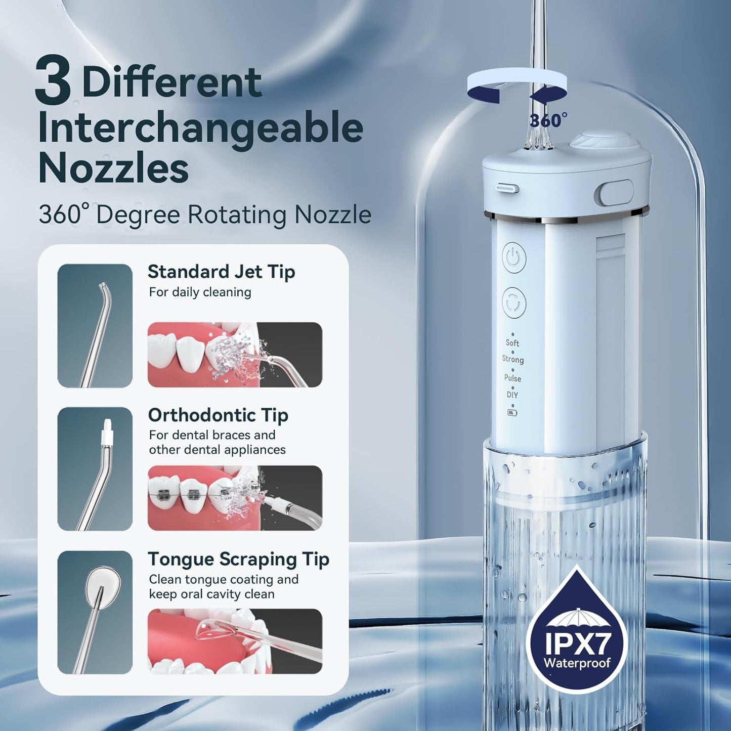 Portable Mini Water Dental Flosser for Teeth Cleaning Travel Oral Irrigator with Telescopic Water Tank,4 Modes IPX7 Waterproof Design - Perfect for Braces, Bridges, and Home & Travel Dental Care