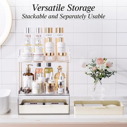2-tier 2-drawer bathroom counter organizer,