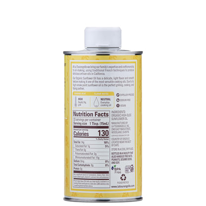 La Tourangelle, Organic High Oleic Sunflower Oil, Neutral Oil For Medium to High Heat Cooking and Skin Care, Non GMO, Pesticide and Chemical Free, 16.9 Fl Oz