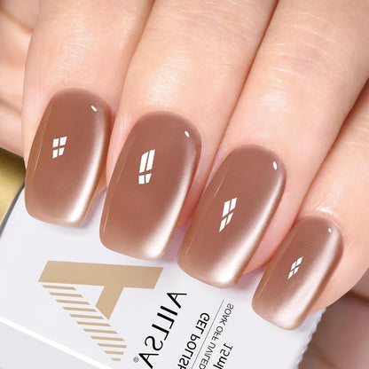 AILLSA Glass Cat Eye Gel Nail Polish, 15ml Nude Glitter Jelly Sheer Gel Polish, Translucent Magnetic Shimmer Sparkle Nail Art U V Salon 0.5 OZ GF34