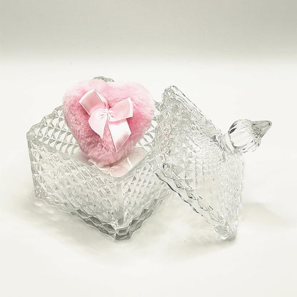 Body Powder Puff and Container - Glass Dusting Powder Container with 2 Soft Puffs Vintage Powder Puff Case for Women & Girls (3.93x3.93x5.9 H in)-GRB009-Transparent