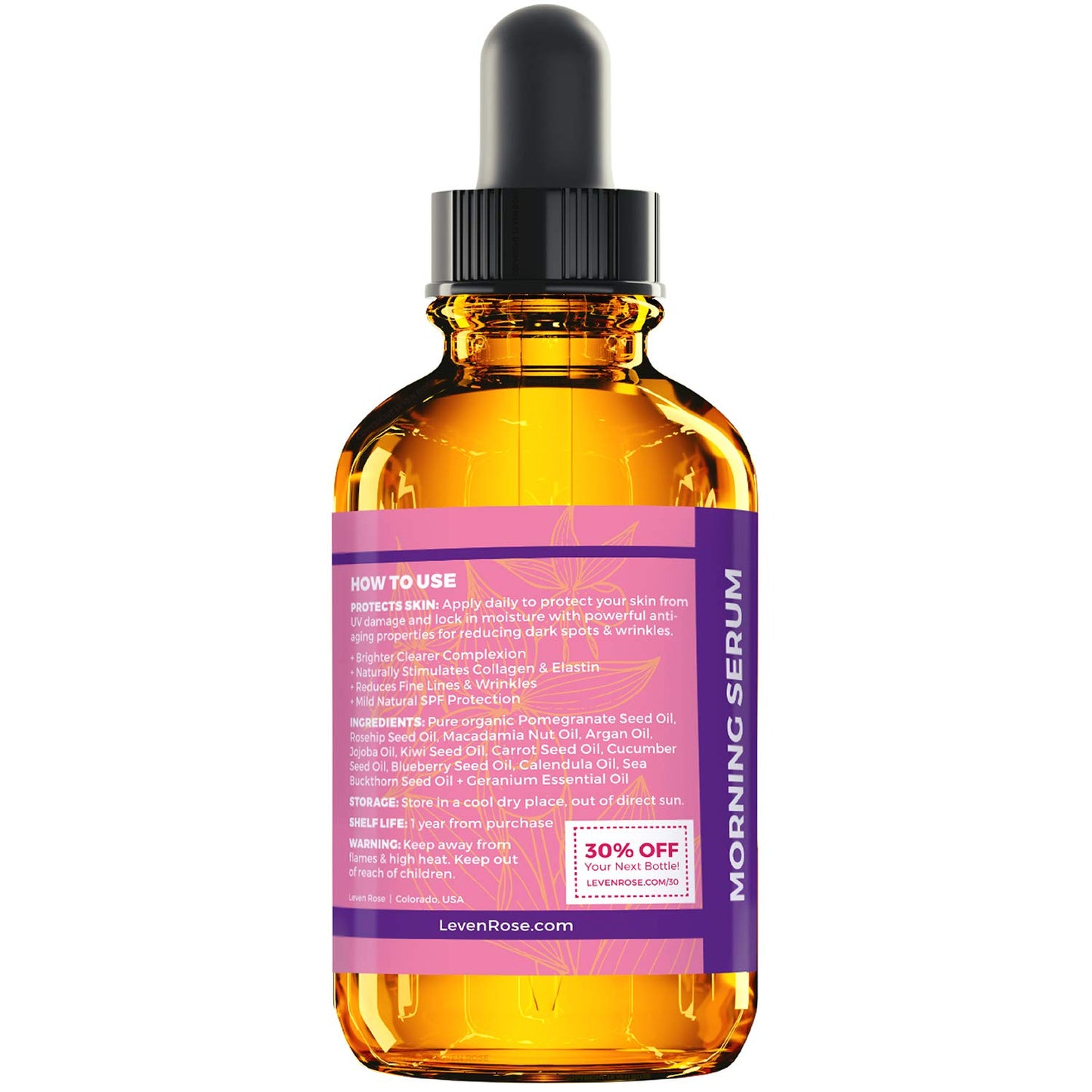 Leven Rose Moroccan Argan Oil Face Serum 1 oz - 100% Organic Hydrating Oil for Women - Anti-Aging Natural Serum for Wrinkles
