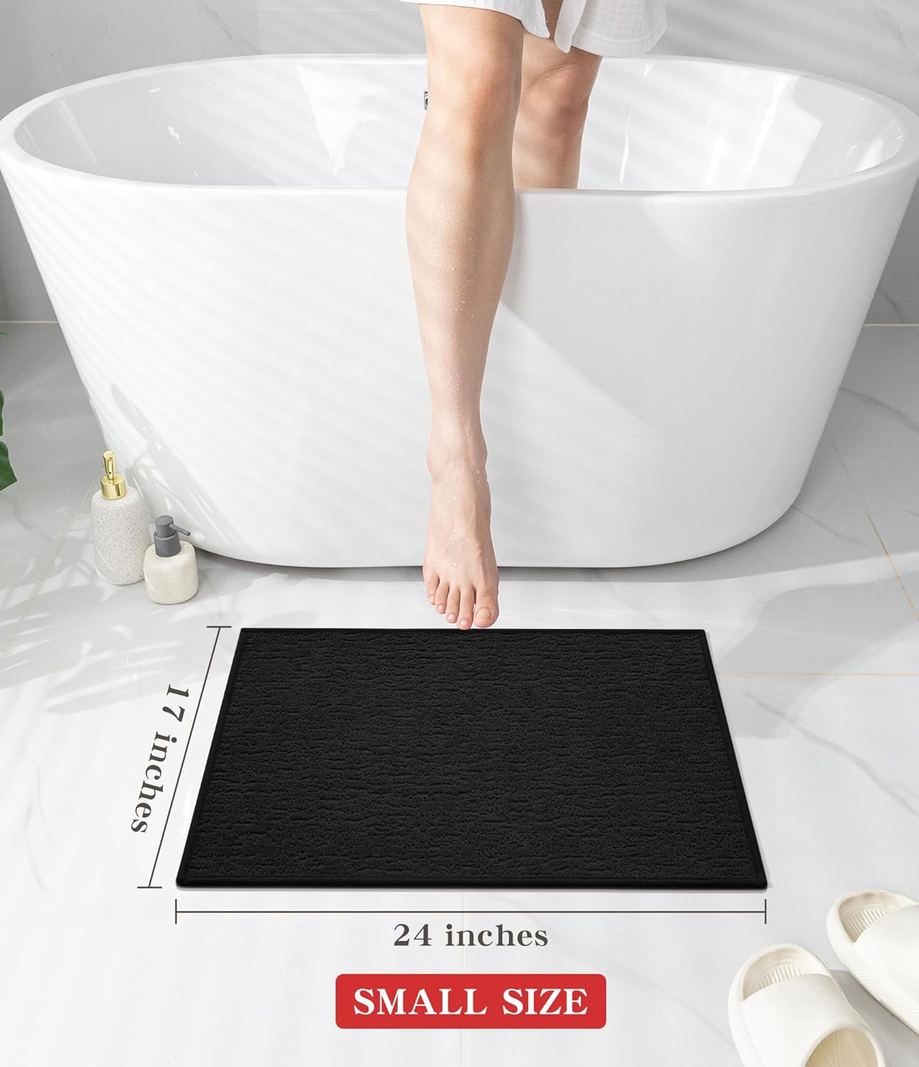 chakme Bathroom Rugs Mat 24x17, Ultra Thin Non Slip Bath Mat Quick Dry Absorbent Bath Mat for Bathroom Floor, (Black, 24"x17")