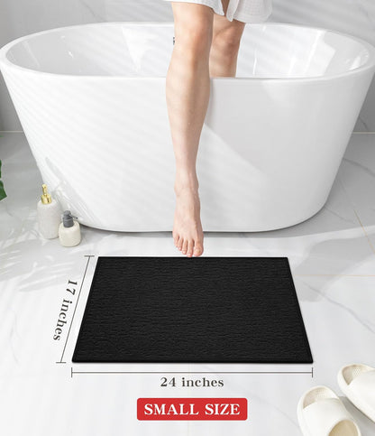 chakme Bathroom Rugs Mat 24x17, Ultra Thin Non Slip Bath Mat Quick Dry Absorbent Bath Mat for Bathroom Floor, (Black, 24"x17")