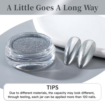 Pretty Diva Chrome Nail Powder - Silver Mirror Effect Nail Chrome Powders, Highlight Metallic Chrome Powder for Nail Art Pigment Chrome Powder for Nails (Silver, 1g)