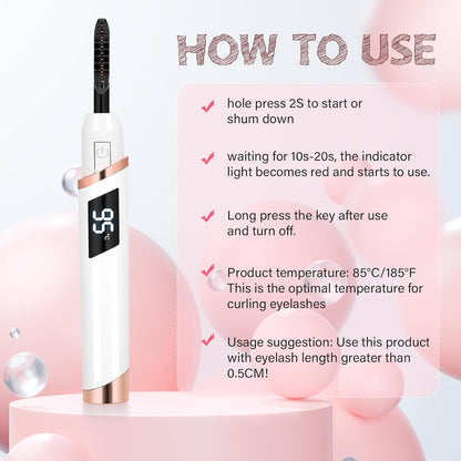 Heated Eyelash Curler for Women, Electric Lash Curler with 10s Fast Heating, 4 Adjustable Temp (65°C-95°C), 24H Curl, USB-C Rechargeable, Ergonomic Design, Travel-Friendly Makeup Tool Gift