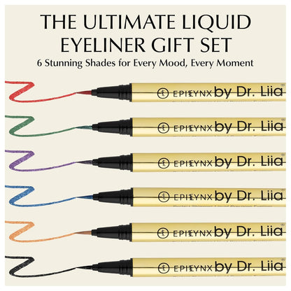 Waterproof Eyeliner - Smudge-Proof Liquid Eyeliner Pen with Precision Tip for Smooth, Long-Lasting Application - Vegan, Hypoallergenic & Gluten-Free Eye Liner - 6 Shades 2mL each Gift Set