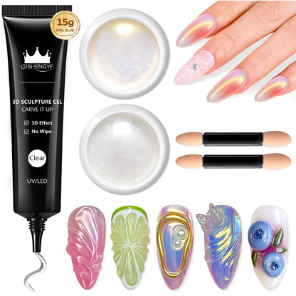 Chrome Nail Powder BISHENGYF - White Yellow Nail Chrome for Nail Art Non-Sticky Hand Hard Gel with Powder for Nails Art Home DIY