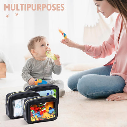 3PCS Diaper Bag Organizer Pouch Set, TSA Approved Toiletry Bag，Clear Waterproof TPU Makeup Bag Set Travel Organizer Bags for Women and Kids