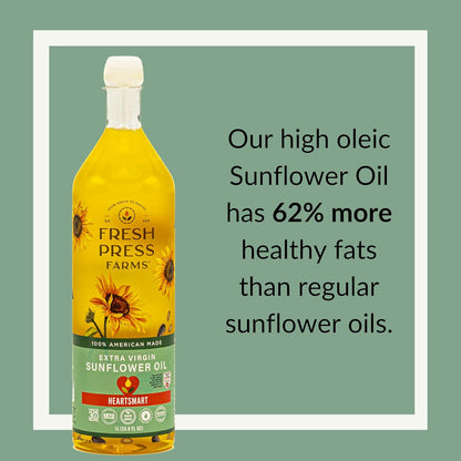 Fresh Press Farms Cold Pressed Extra Virgin Sunflower Oil, 33.8 Fl Oz, High Oleic, Georgia Grown, 100% American Made, Unrefined, Certified Whole30, Non-GMO, Keto, Paleo, Gluten Free