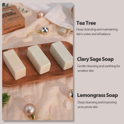 Natural Bar Soaps with Shea Butter,Body Botanical Soap Bars Variety Soap:3 Pack Scent Clary Sage,Lemongrass,Tea Tree Soap Bars,Antibacterial Bath Soap for Men&Women All Skin Body Wash Gift