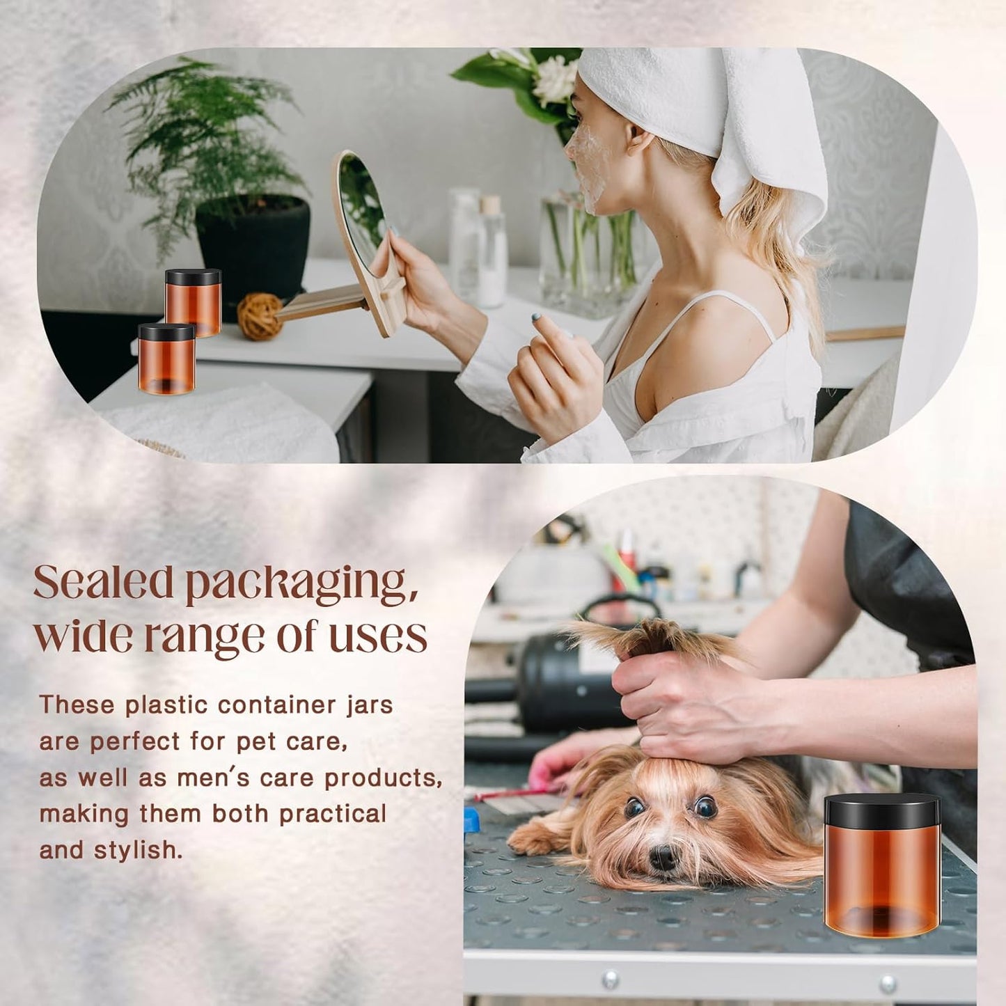 Patelai 4 Pieces Round Wide-mouth Leak Proof Plastic Container Jars with Lids for Travel Storage Makeup Beauty Products Face Creams Oils Salves Ointments DIY Making(16 Ounce,Amber)