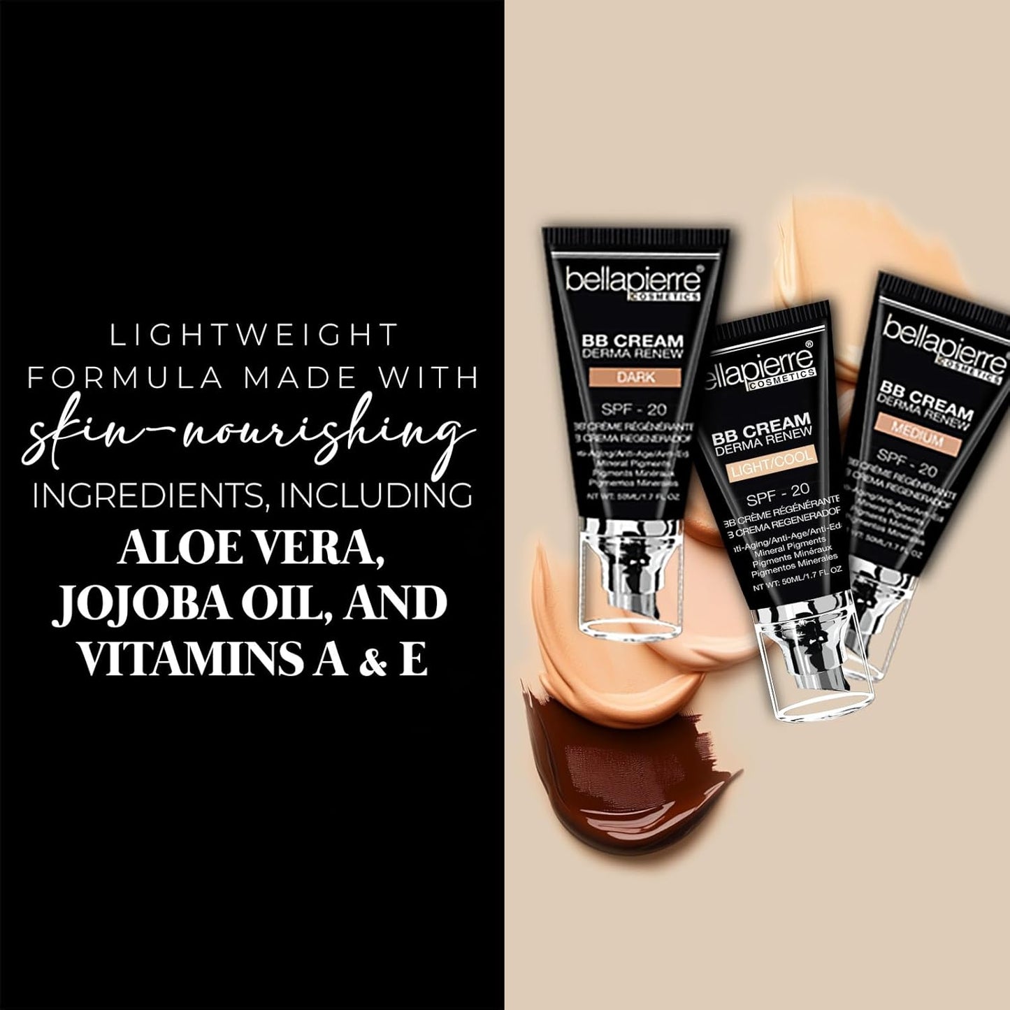 Bellapierre BB Cream SPF 20 – Mineral Sunscreen & Liquid Foundation, Lightweight Face Moisturizer with Buildable Coverage, Matte Finish, Non-Toxic, Paraben-Free, Cruelty-Free – 1.7 oz - Medium Cool