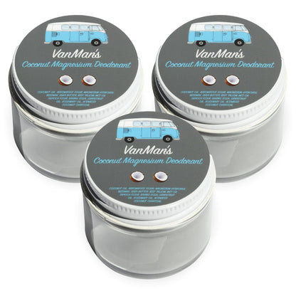 Vanman’s - Handmade Coconut and Magnesium Deodorant (3 Pack) - Odor Control for Underarms - Routine Deodorant For Women and Men - Personal Care Products - 2 Fl Oz