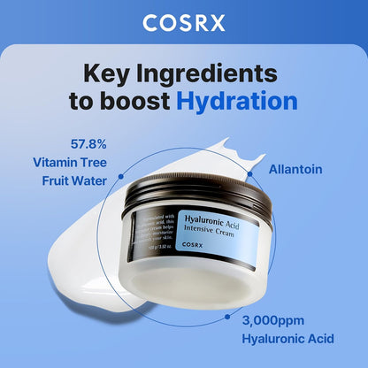 COSRX Hyaluronic Acid Moisturizing Cream, Long-lasting Hydration, Rich Moisturizer for Sensitive Skin 3.52 oz / 100g, Korean Skin Care, Animal Testing Free, Parabens Free